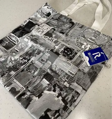 택 포함 새상품 토트백 사진 패턴 필름 영화 프린트 흑백 화이트 블랙