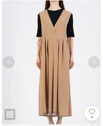 베이지 V넥 슬리브리스 롱 원피스