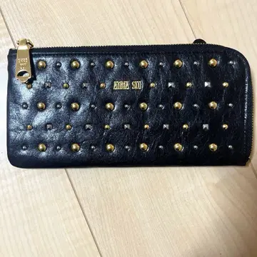 새상품급 안나수이 ANNA SUI 가죽 스터드 라운드 지퍼 장지갑 블랙