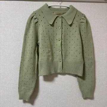 ems 그린 퍼프 슬리브 니트 가디건 그린 프렌치 걸리시