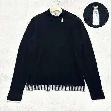 PICONE 울 비즈 자수 하이넥 레이어드 스타일 니트 40 블랙