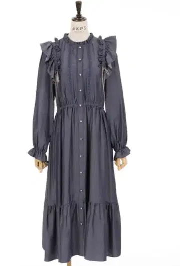 엑시즈팜 프릴 긴팔 롱 원피스 블루