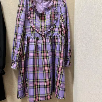 AnkRouge 보라색 체크 무늬 하트 원피스