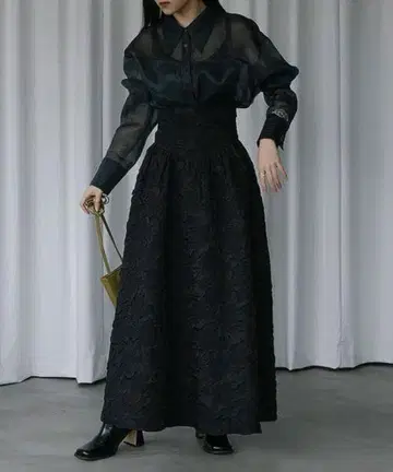 에지크 입체 꽃무늬 플라워 자카드 코르셋 스커트 모드 스타일 블랙 블랙