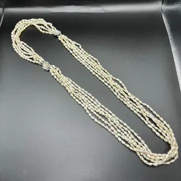 양귀비 진주 6연 롱 목걸이 실버 각인