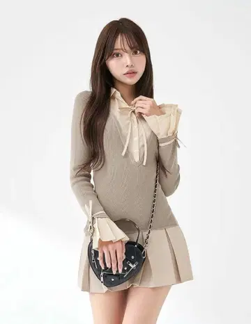 Darich 다리치 셔츠 도킹 플리츠 미니 원피스 GRY 그레이