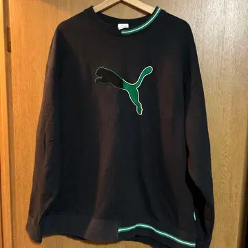 Puma 블랙 그린 자수 로고 맨투맨 M