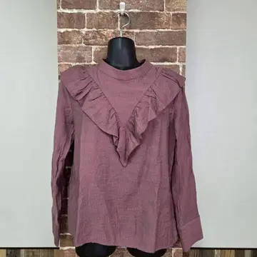 KBF 블라우스 퍼플 긴팔 프릴 사이즈 ONE 하이넥