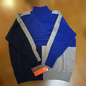 니트 스웨터 M 파랑 그레이 네이비