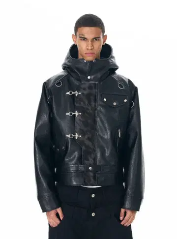 Fourth3ex Hooded Faux Leather Jacket