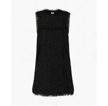 블랙 프린지 슬리브리스 드레스