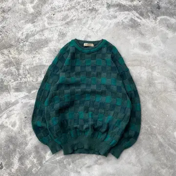 90s 모헤어 니트 울 스웨터 올 패턴 블록 패턴 3D 입체 구제 의류