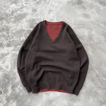 리버서블 스웨터 니트 V넥 믹스 울 배색 구제 의류