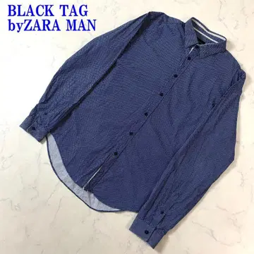 자라 남성용 긴팔 셔츠 네이비 파랑 도트 코튼계 L 상당 C3740