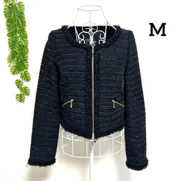 세실 맥비 M 노카라 자켓 블랙 울/레이온 혼방 라메입