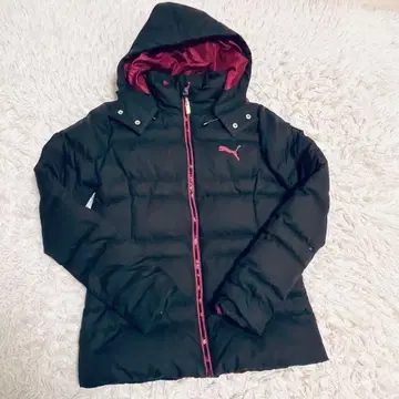 PUMA 후드 부착 다운 자켓 블랙/핑크
