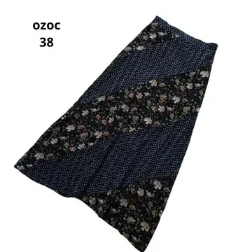 오조크 패치워크풍 꽃무늬 롱 스커트 38 네이비