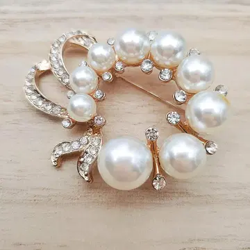 브로치 리본 B 골드 펄 코사지 서클 입학식 결혼식