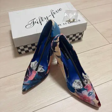 레어 미사용 새상품 펌프스 꽃무늬 블루 37 드레스 캬바쿠라
