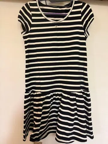 프랑슈리페 블랙 스트라이프 반팔 미니 원피스 고양이