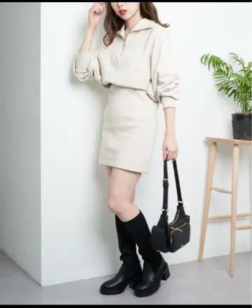 Chico 베이지 미니 원피스 후드티 원피스 맨투맨