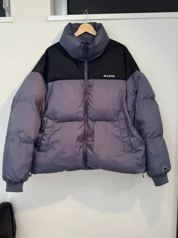 Kappa 후드 부착 다운 자켓 그레이/블랙