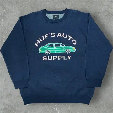 HUF 자동차 패턴 니트 네이비 사이즈감 박스 실루엣