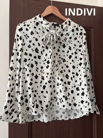 인디비 노르딕 쉬폰 셔츠 레오파드 무늬 보타이