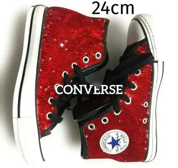 미사용 24cm 컨버스 하이컷 스팽글 스니커즈