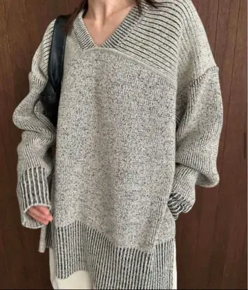 [ clane ] W FACE CUT NECK WIDE KNIT TOPS