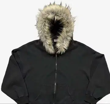 블랙 퍼 집업 후드티