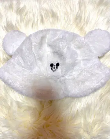디즈니 복슬복슬 퍼 버킷햇 화이트 미키