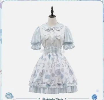 호시바코 Works 해양일기 프린트 스커트 상의 2점 셋업