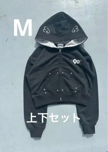 9090 로고 도트 집 후디 셋업 블랙 M