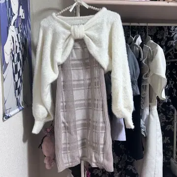 립서비스 리본 페더 앙상블 니트 원피스