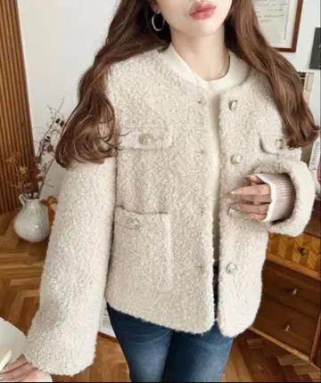 페이크 링 울 골드 버튼 노카라 자켓 moment +