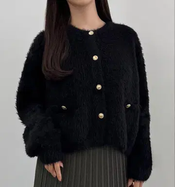 CENEA 세네아 (얇은 소재) 골드 버튼 샤기 니트 가디건