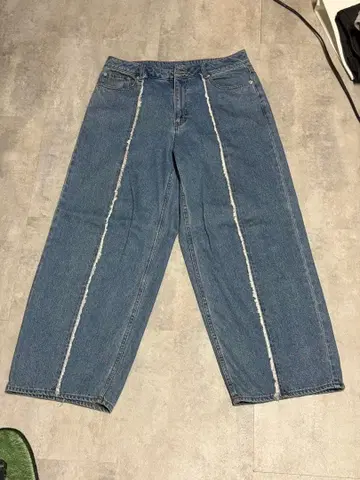 프린지 디자인 데님 와이드 레그 팬츠