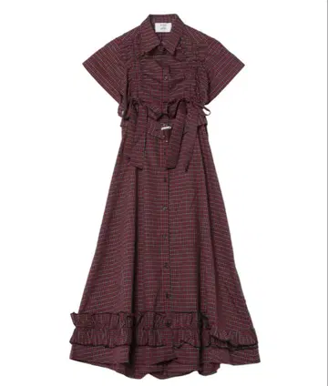 쥬에티 보르도 체크 무늬 셔츠 원피스 반팔 jouetie