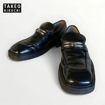 TAKEO KIKUCHI 비트 로퍼 천연 가죽 블랙 스퀘어토 통굽