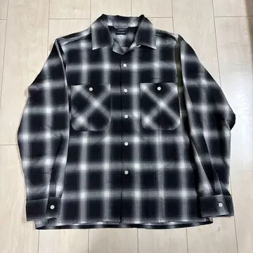 BACK NUMBER 옴브레 체크 셔츠 섀도우 화이트 블랙 레이온 혼방