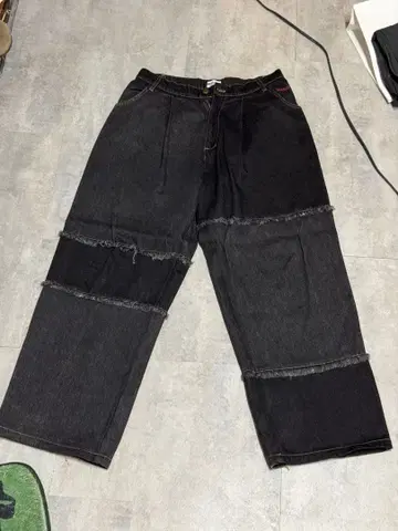 패치워크 다크 데님 와이드 팬츠