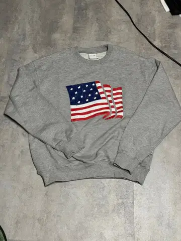 WISH FOR EVER 미국 국기 프린트 맨투맨 L 사이즈 그레이