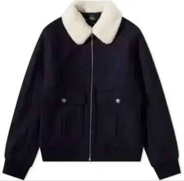 네이비 인조 모피 옷깃 자켓