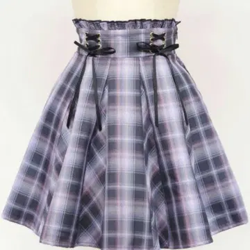 Amavel(아마벨) 더블 레이스업 패치 플레어 스커트 체크 스커트