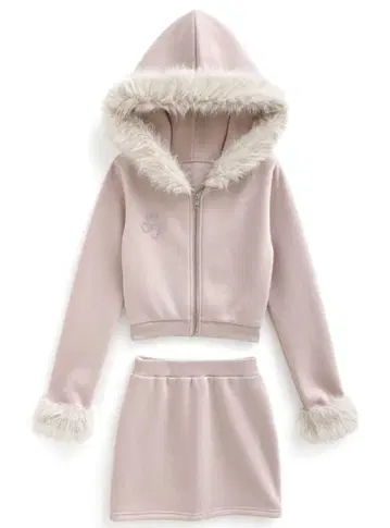 GRL 퍼 후드티 x 미니 스커트 맨투맨 셋업[pm413]