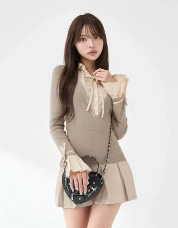 다리치 셔츠 도킹 플리츠 미니 원피스 GRY 그레이