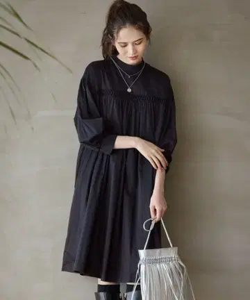 택 포함 SLOW 23구 워시드 코튼 새틴 원피스 M 블랙