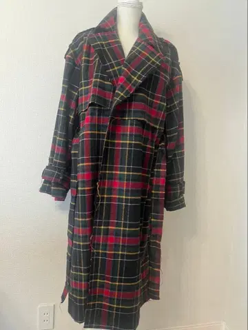 레어 ZARA 트렌치 가운 코트 자켓 빨간색 체크 오버 사이즈