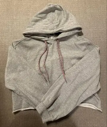 링커블 그레이 후드 부착 크롭 후드티